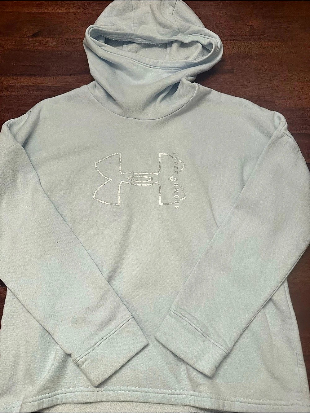 EUC - Women’s Under Armour Rival Fleece Funnel Neck Hoodie Sky Blue size Medium